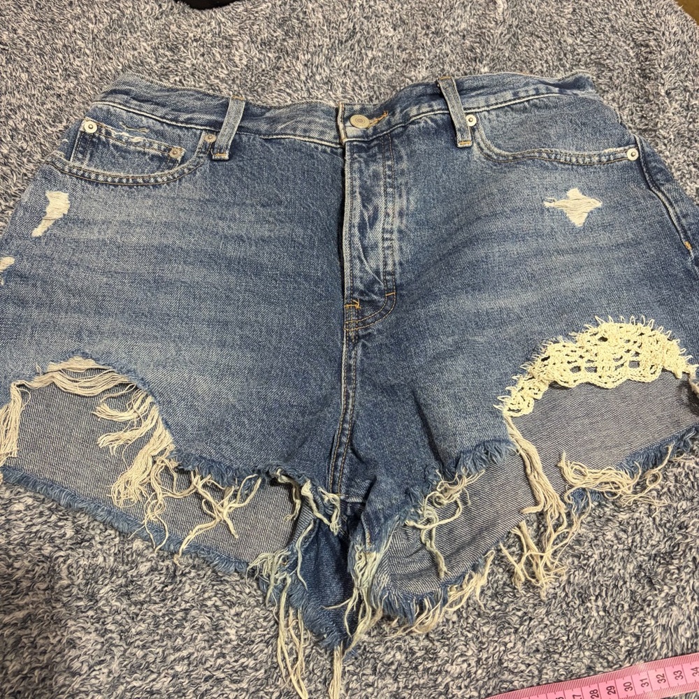 Lucky Brand Est.1990 Blue Jean Shorts with Lace Detail - Picture 2 of 11